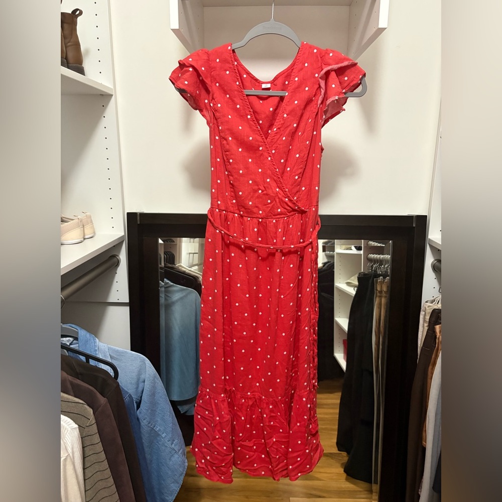 Old Navy Red Midi Dress with White Dots